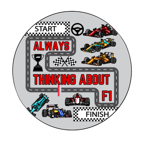 ALWAYS THINKING ABOUT F1 - Circle Sticker by Ms Doodle