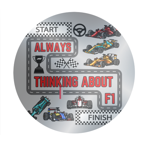 ALWAYS THINKING ABOUT F1 - Circle Sticker by Ms Doodle