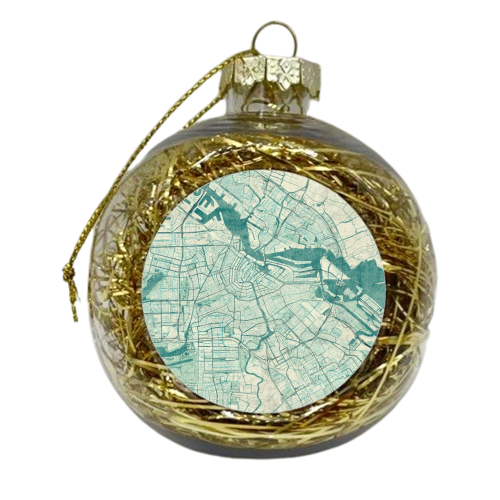 Amsterdam Map Blue Vintage - xmas bauble by City Art Posters