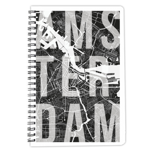 Amsterdam Mono Street Map Text Overlay - personalised A4, A5, A6 notebook by Toni Scott