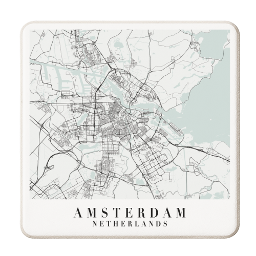 Amsterdam Netherlands Blue Water Street Map - personalised beer coaster by Toni Scott