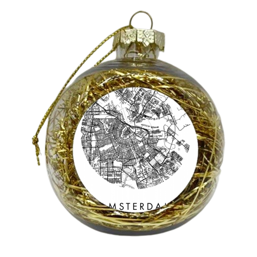 Amsterdam Netherlands Minimal Modern Circle Street Map - xmas bauble by Toni Scott