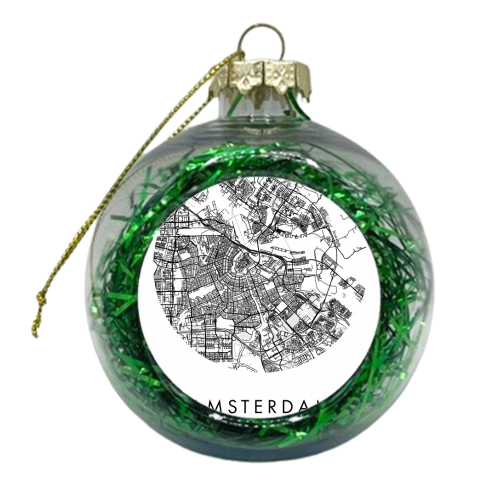 Amsterdam Netherlands Minimal Modern Circle Street Map - xmas bauble by Toni Scott