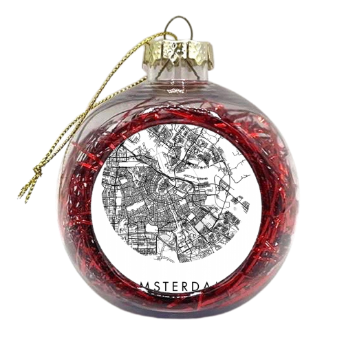 Amsterdam Netherlands Minimal Modern Circle Street Map - xmas bauble by Toni Scott