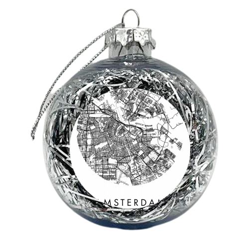 Amsterdam Netherlands Minimal Modern Circle Street Map - xmas bauble by Toni Scott