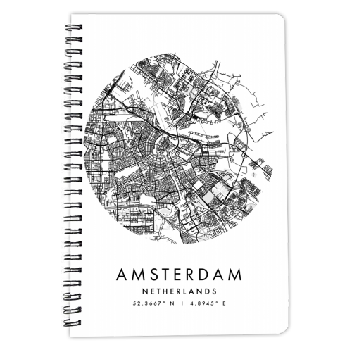 Amsterdam Netherlands Minimal Modern Circle Street Map - personalised A4, A5, A6 notebook by Toni Scott