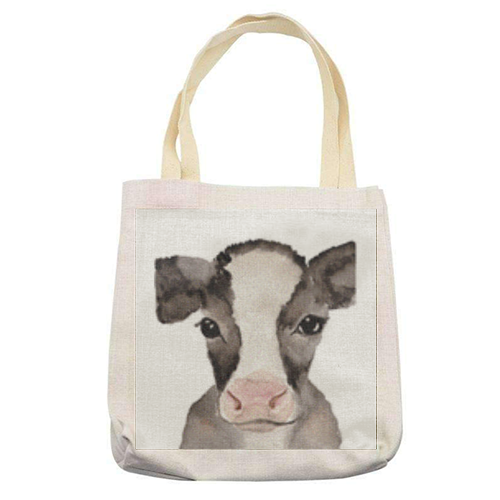 Cow mugshot - printed canvas tote bag by Linbylane