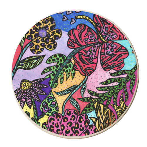 Animal Print Tropical Flowers - personalised beer coaster by FunkyAdi.com