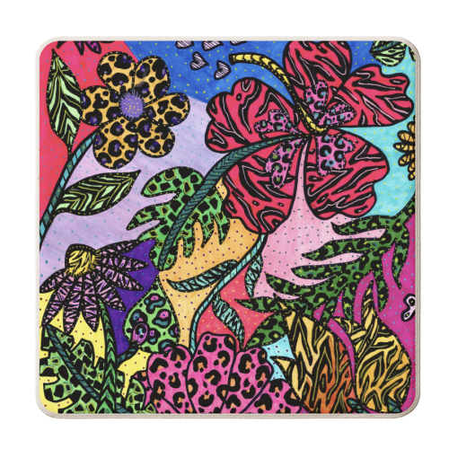 Animal Print Tropical Flowers - personalised beer coaster by FunkyAdi.com