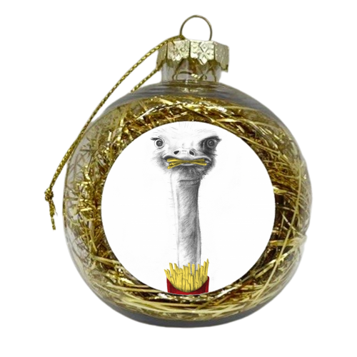 Animals Eating Junk Food - Ostrich - xmas bauble by Vanessa Krchova