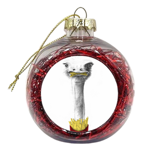 Animals Eating Junk Food - Ostrich - xmas bauble by Vanessa Krchova