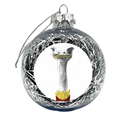 Animals Eating Junk Food - Ostrich - xmas bauble by Vanessa Krchova