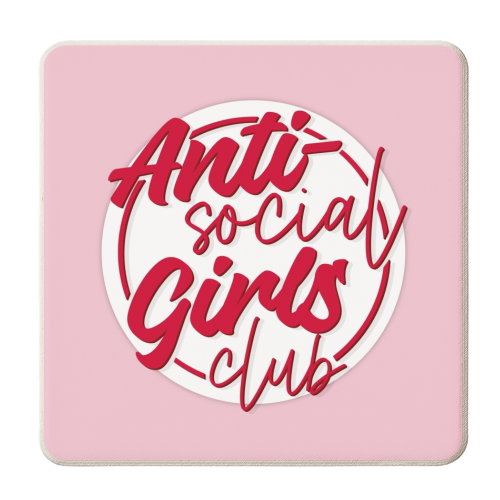 Anti social girls club badge print - personalised beer coaster by The Girl Next Draw