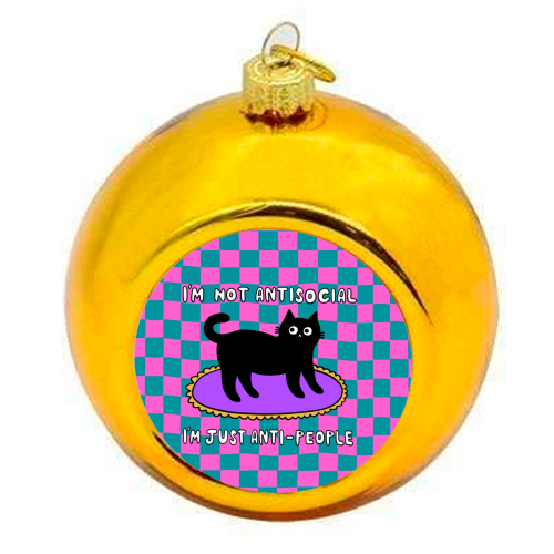 Antisocial Cat - colourful christmas bauble by The Paper Tail