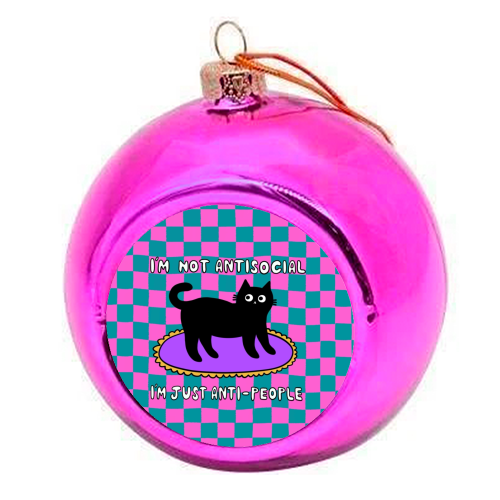 Antisocial Cat - colourful christmas bauble by The Paper Tail