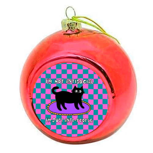 Antisocial Cat - colourful christmas bauble by The Paper Tail