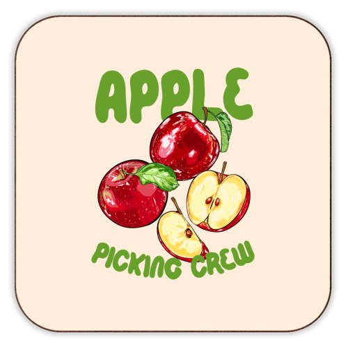 Apple Picking Crew Vintage Fruit Illustration - personalised beer coaster by EZbie