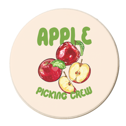 Apple Picking Crew Vintage Fruit Illustration - personalised beer coaster by EZbie