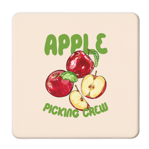 Apple Picking Crew Vintage Fruit Illustration - personalised beer coaster by EZbie