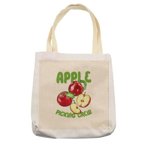 Apple Picking Crew Vintage Fruit Illustration - printed canvas tote bag by EZbie