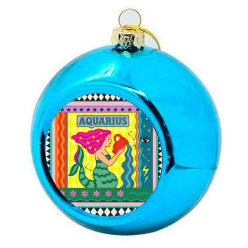 Aquarius star sign - colourful christmas bauble by Wallace Elizabeth
