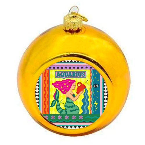 Aquarius star sign - colourful christmas bauble by Wallace Elizabeth