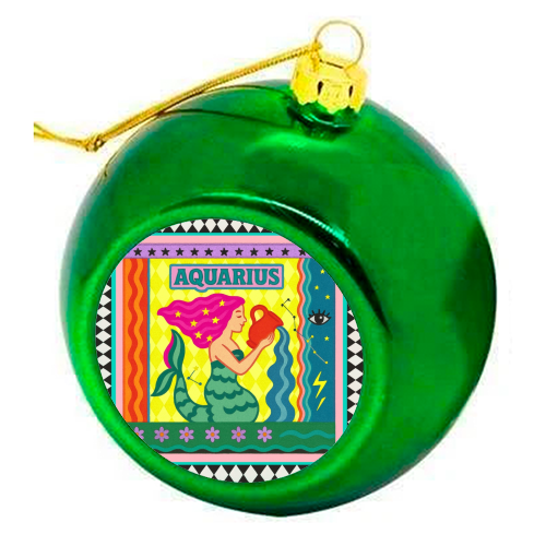 Aquarius star sign - colourful christmas bauble by Wallace Elizabeth