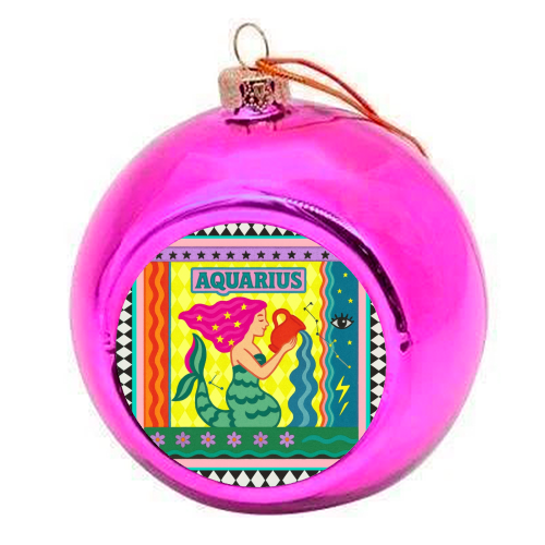 Aquarius star sign - colourful christmas bauble by Wallace Elizabeth