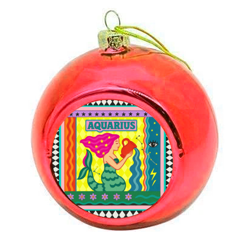 Aquarius star sign - colourful christmas bauble by Wallace Elizabeth