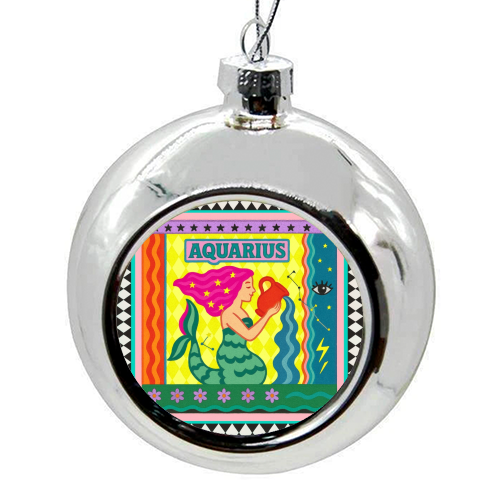 Aquarius star sign - colourful christmas bauble by Wallace Elizabeth