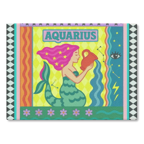 Aquarius star sign - glass chopping board by Wallace Elizabeth