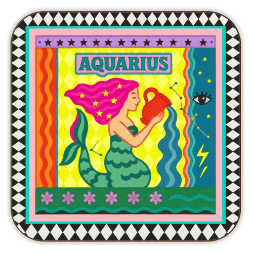 Aquarius star sign - personalised beer coaster by Wallace Elizabeth
