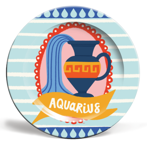 Aquarius Star Sign Zodiac Astrology Design - ceramic dinner plate by AbiGoLucky