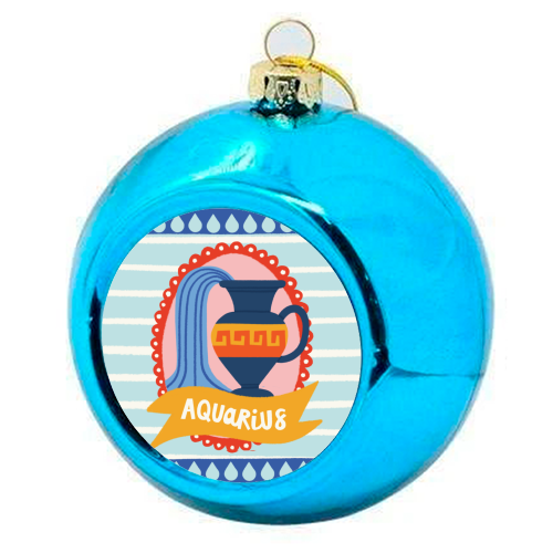 Aquarius Star Sign Zodiac Astrology Design - colourful christmas bauble by AbiGoLucky