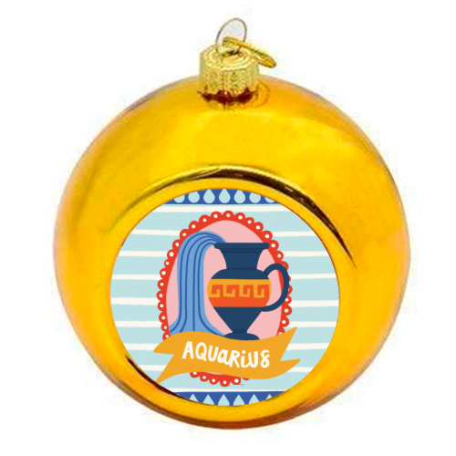 Aquarius Star Sign Zodiac Astrology Design - colourful christmas bauble by AbiGoLucky