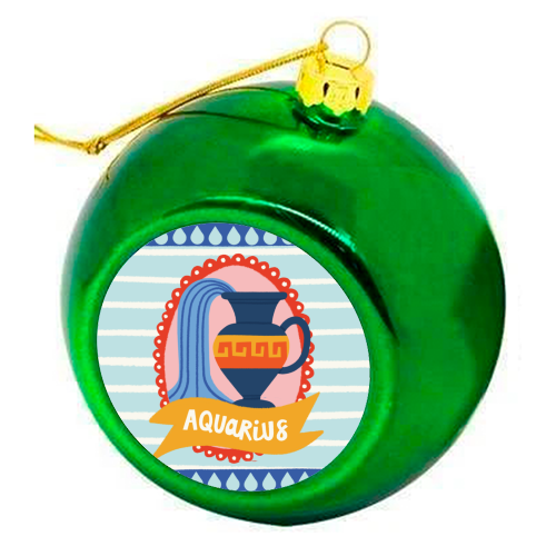 Aquarius Star Sign Zodiac Astrology Design - colourful christmas bauble by AbiGoLucky