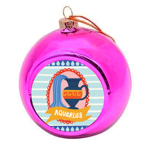 Aquarius Star Sign Zodiac Astrology Design - colourful christmas bauble by AbiGoLucky