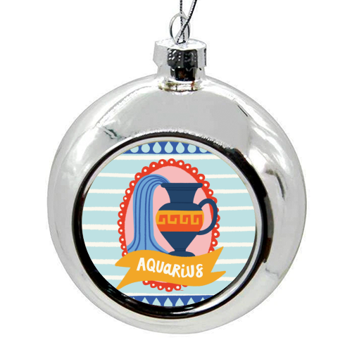 Aquarius Star Sign Zodiac Astrology Design - colourful christmas bauble by AbiGoLucky