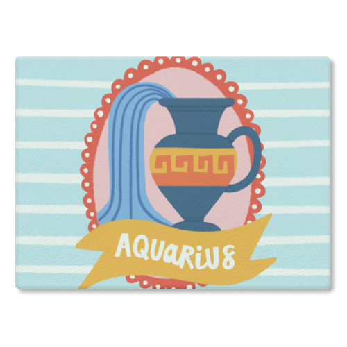 Aquarius Star Sign Zodiac Astrology Design - glass chopping board by AbiGoLucky