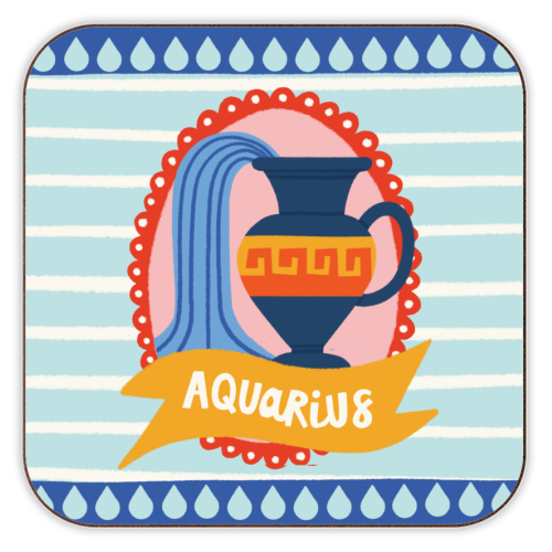 Aquarius Star Sign Zodiac Astrology Design - personalised beer coaster by AbiGoLucky