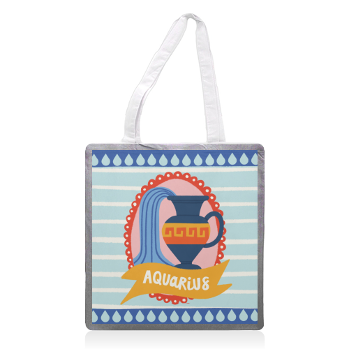Aquarius Star Sign Zodiac Astrology Design - printed canvas tote bag by AbiGoLucky