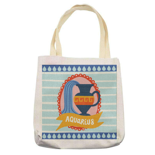 Aquarius Star Sign Zodiac Astrology Design - printed canvas tote bag by AbiGoLucky