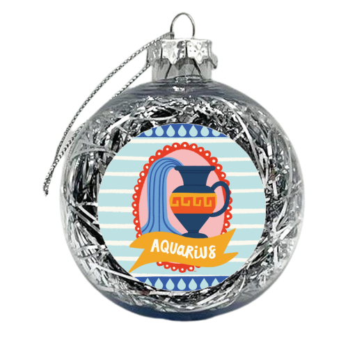 Aquarius Star Sign Zodiac Astrology Design - xmas bauble by AbiGoLucky