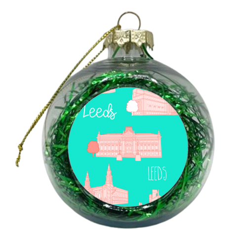 Architectural Landmarks Of Leeds (Turquoise) - xmas bauble by Adam Regester