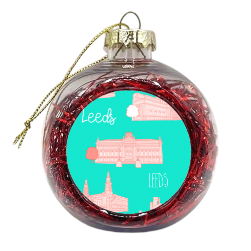Architectural Landmarks Of Leeds (Turquoise) - xmas bauble by Adam Regester