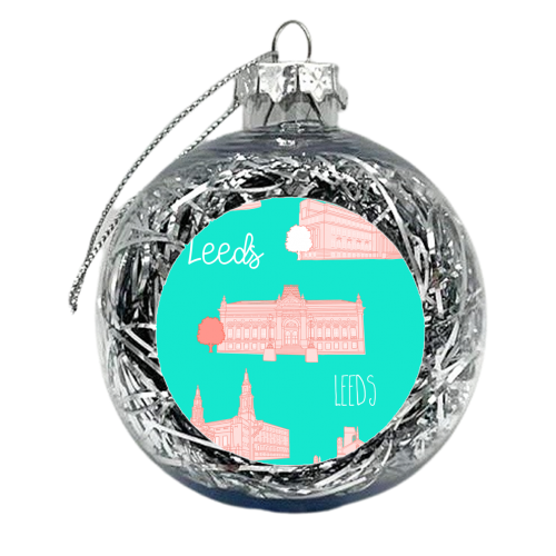 Architectural Landmarks Of Leeds (Turquoise) - xmas bauble by Adam Regester