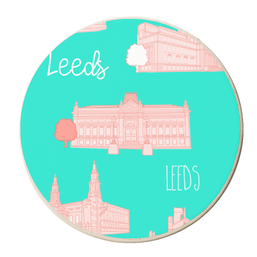 Architectural Landmarks Of Leeds (Turquoise) - personalised beer coaster by Adam Regester