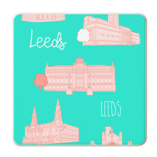 Architectural Landmarks Of Leeds (Turquoise) - personalised beer coaster by Adam Regester