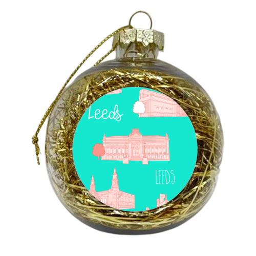 Architectural Landmarks Of Leeds (Turquoise) - xmas bauble by Adam Regester