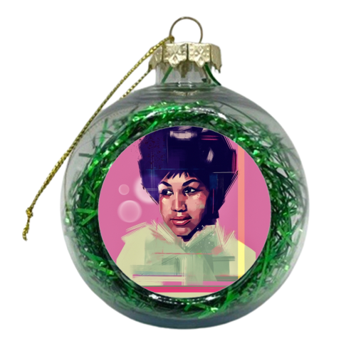 Aretha Franklin - xmas bauble by Rebecca Sampson